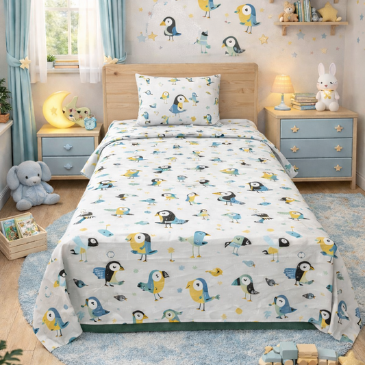 2Pcs Single Bed Sheet-Birds single bed sheet Apricot