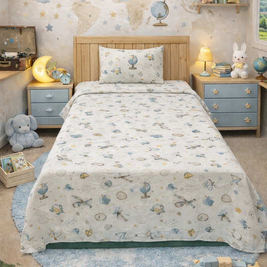 2Pcs Single Bed Sheet-Globe single bed sheet Apricot