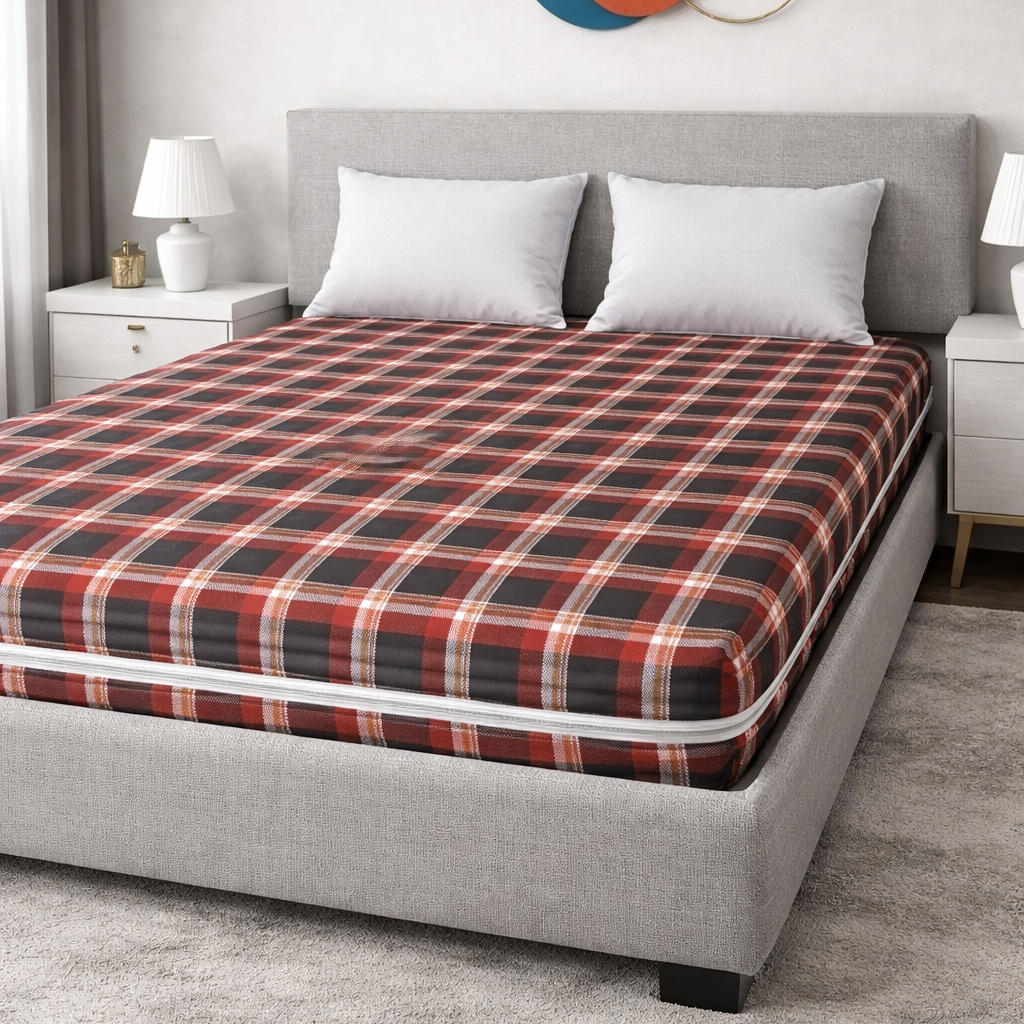 Zipper Mattress Cover Printed-Slush Check Protectors Apricot