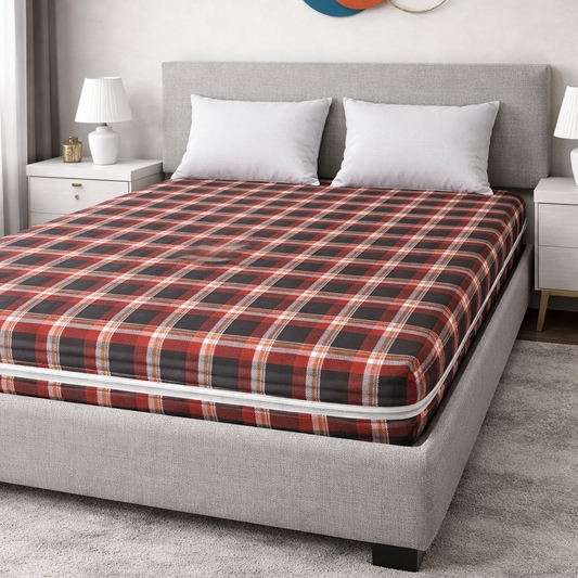 Zipper Mattress Cover Printed-Slush Check Protectors Apricot