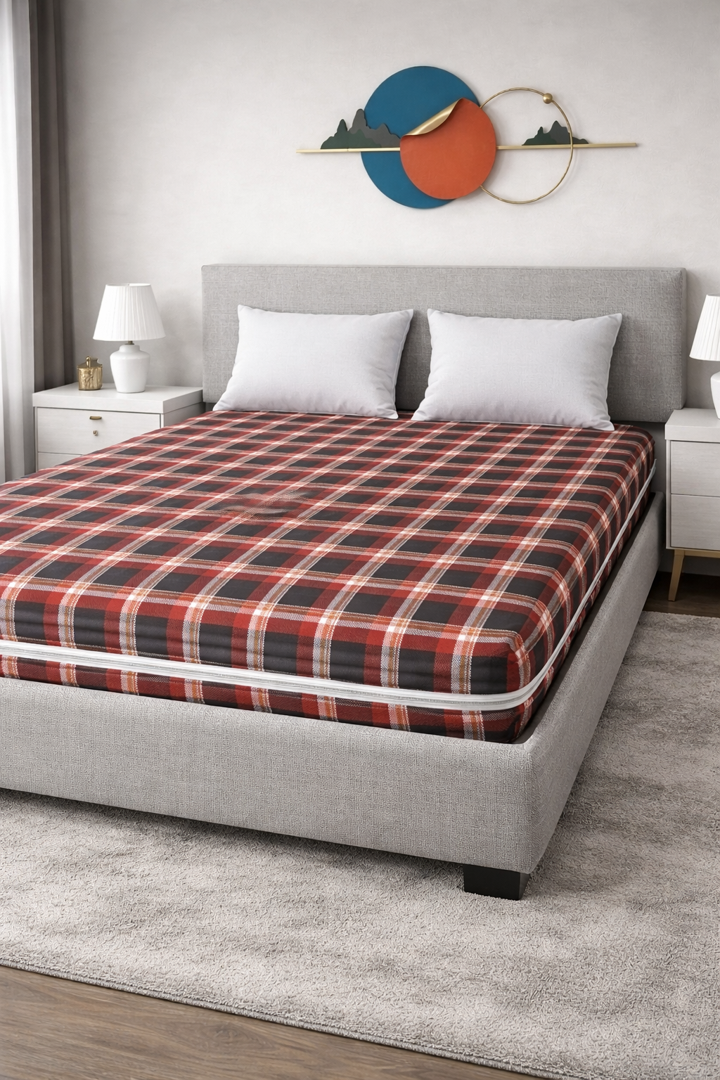 Zipper Mattress Cover Printed-Slush Check Protectors Apricot