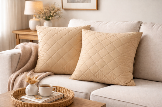2 PCs Quilted Cushions-Beige cushions Apricot