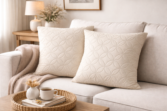 2 PCs Quilted Cushions-Sliver cushions Apricot