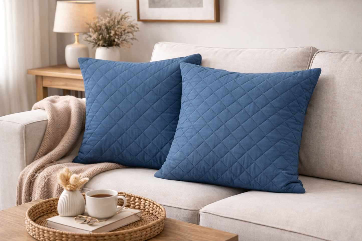 2 PCs Quilted Cushions-Patrol(Box) cushions Apricot