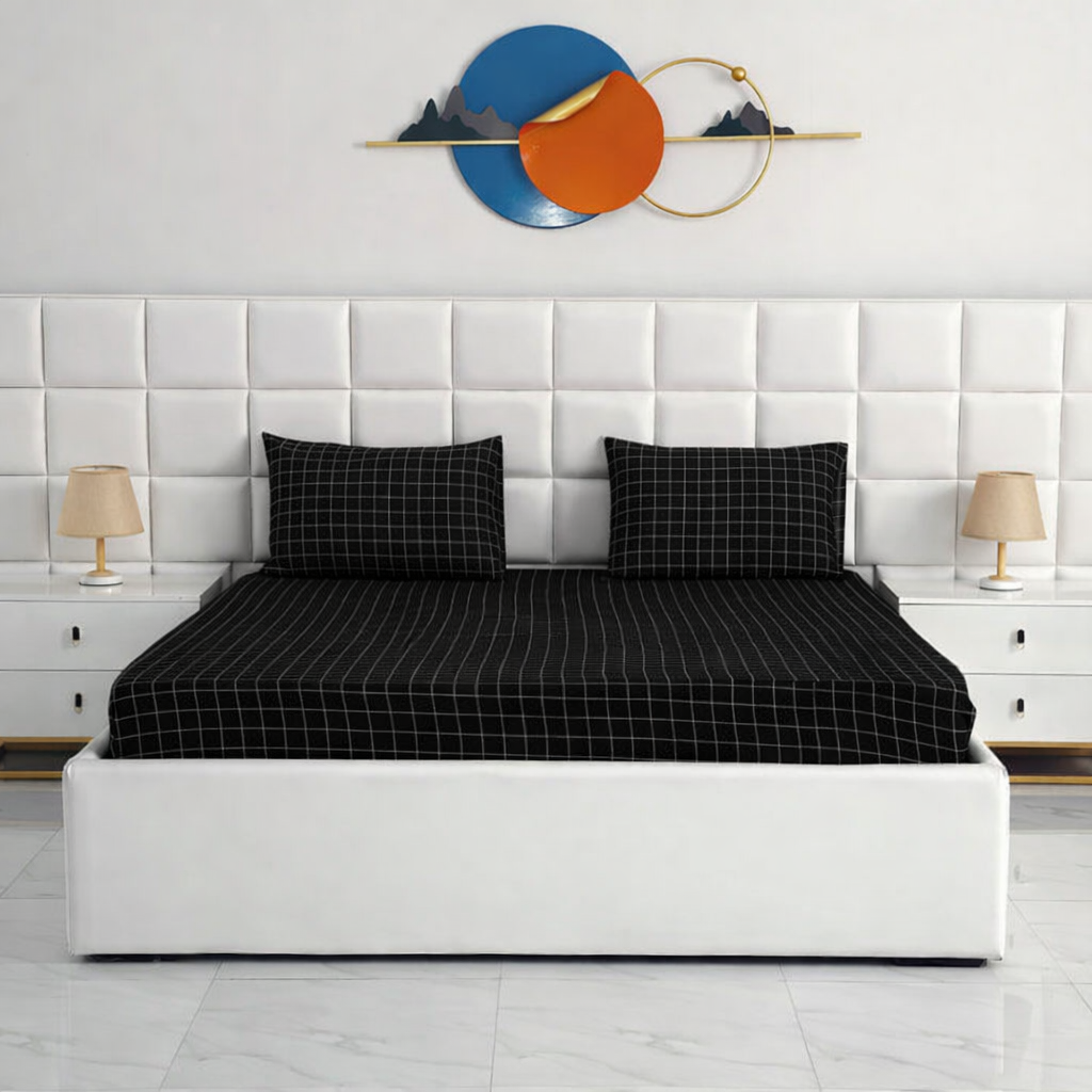 Fitted Bed Sheet-Black Check Fitted Sheets Apricot