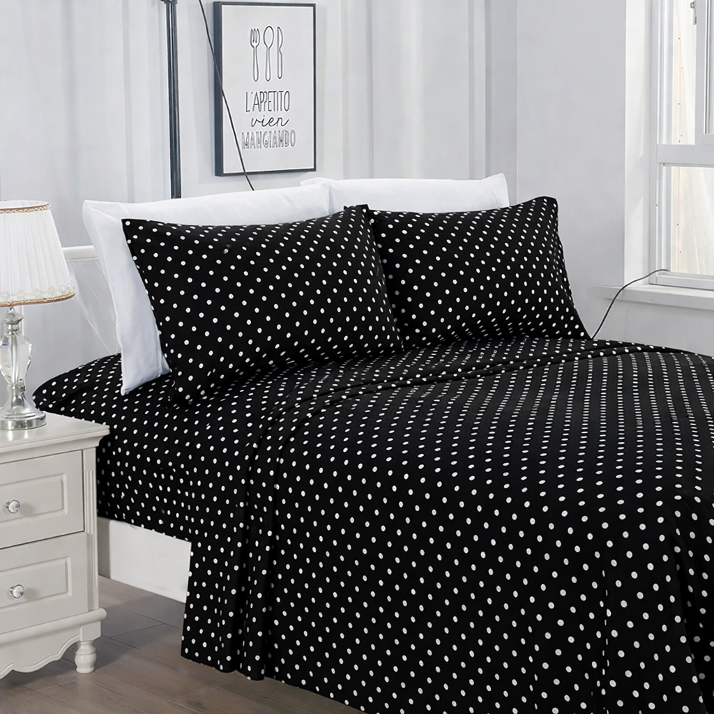 Fitted Bed Sheet-Black Polka Fitted Sheets Apricot