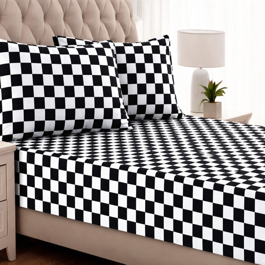 Fitted Bed Sheet-Black Chess