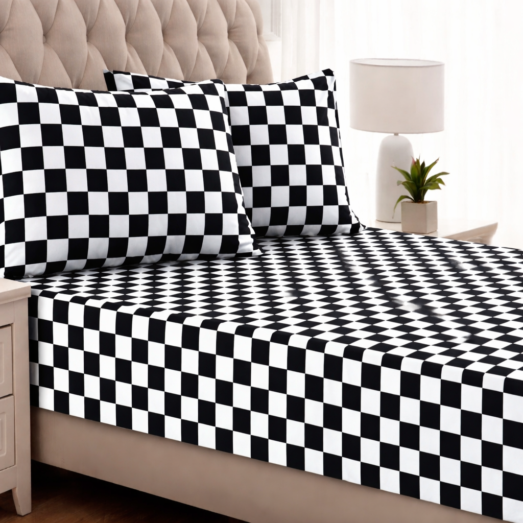 Fitted Bed Sheet-Black Chess Fitted Sheets Apricot
