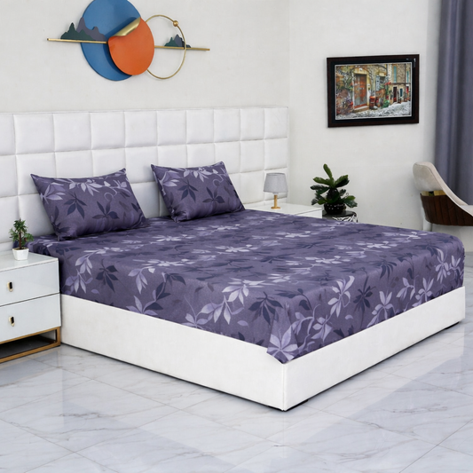 Fitted Bed Sheet-Grey Leaf
