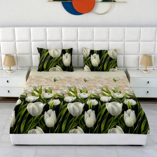 Fitted Bed Sheet-Green Tulip