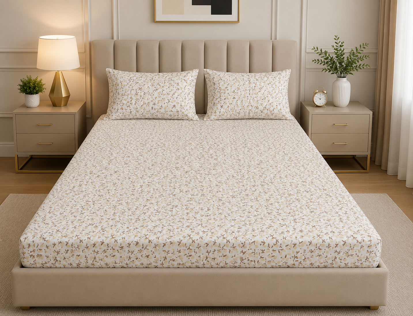 Fitted Bed Sheet- PFT0259 Fitted Sheets Apricot