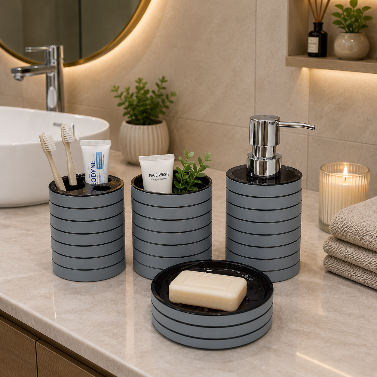 4 PCs Bath Accessories Set- 4789(SLIVER) Bathroom Accessory Sets Apricot