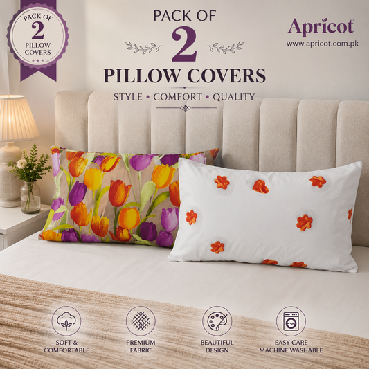 Printed Pillow Covers Pack of 2- PC0065 cushions Apricot