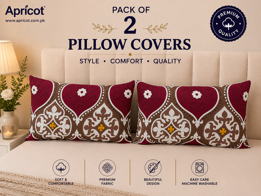 Printed Pillow Covers Pack of 2- PC0096 cushions Apricot