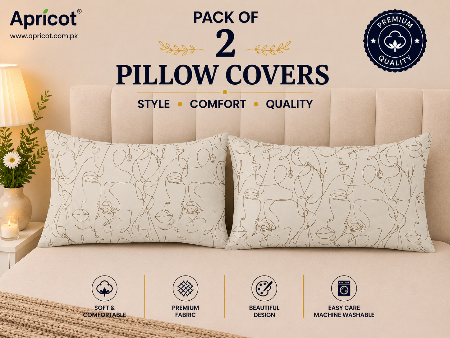 Printed Pillow Covers Pack of 2- PC00109 cushions Apricot