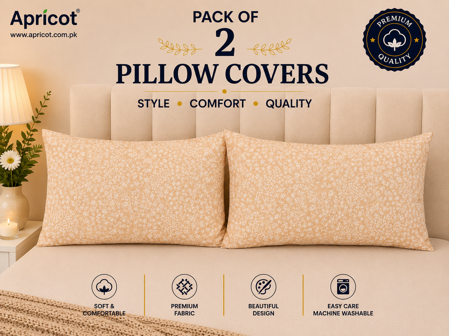 Printed Pillow Covers Pack of 2- PC00111 cushions Apricot