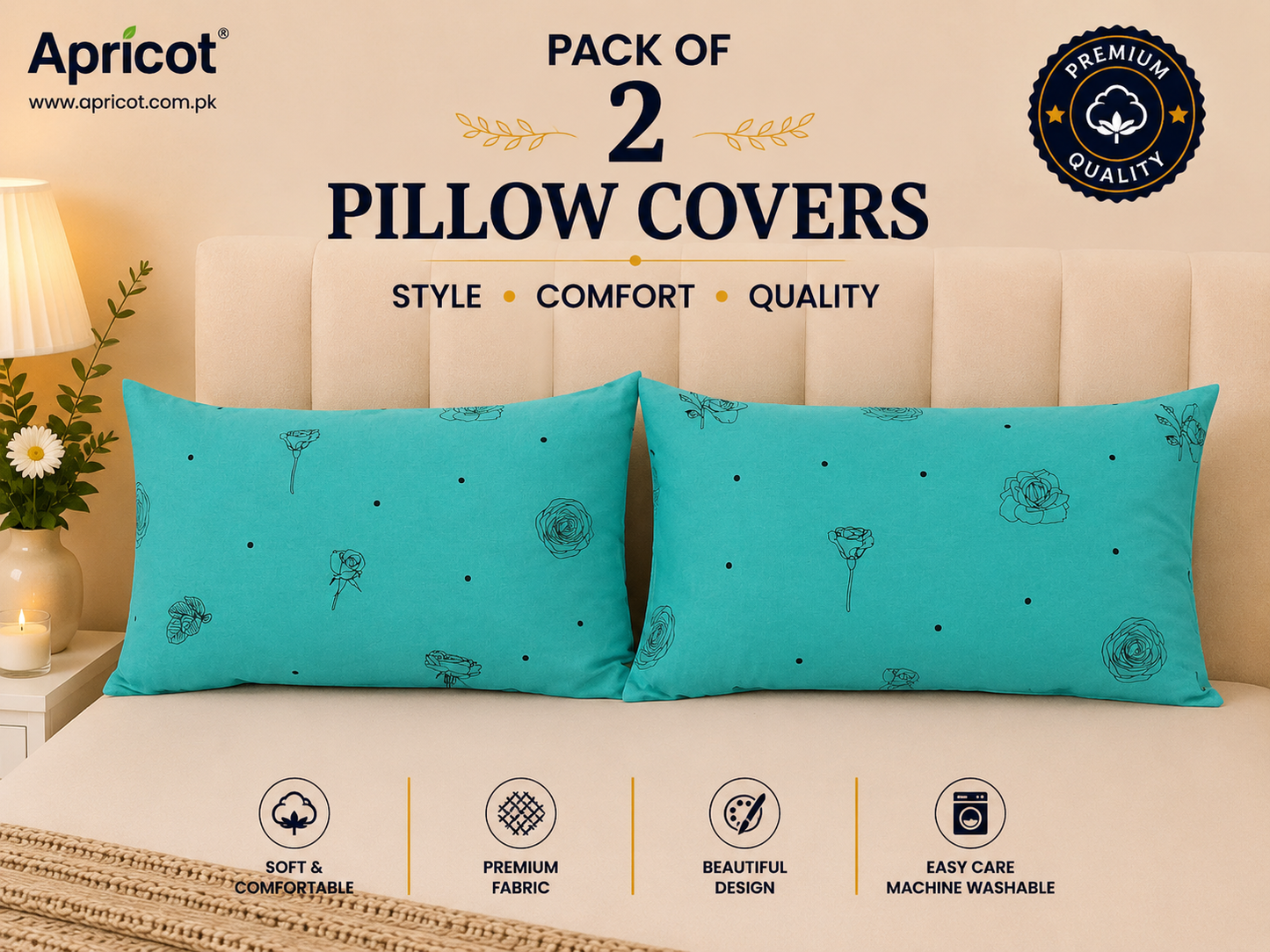 Printed Pillow Covers Pack of 2- PC00113 cushions Apricot