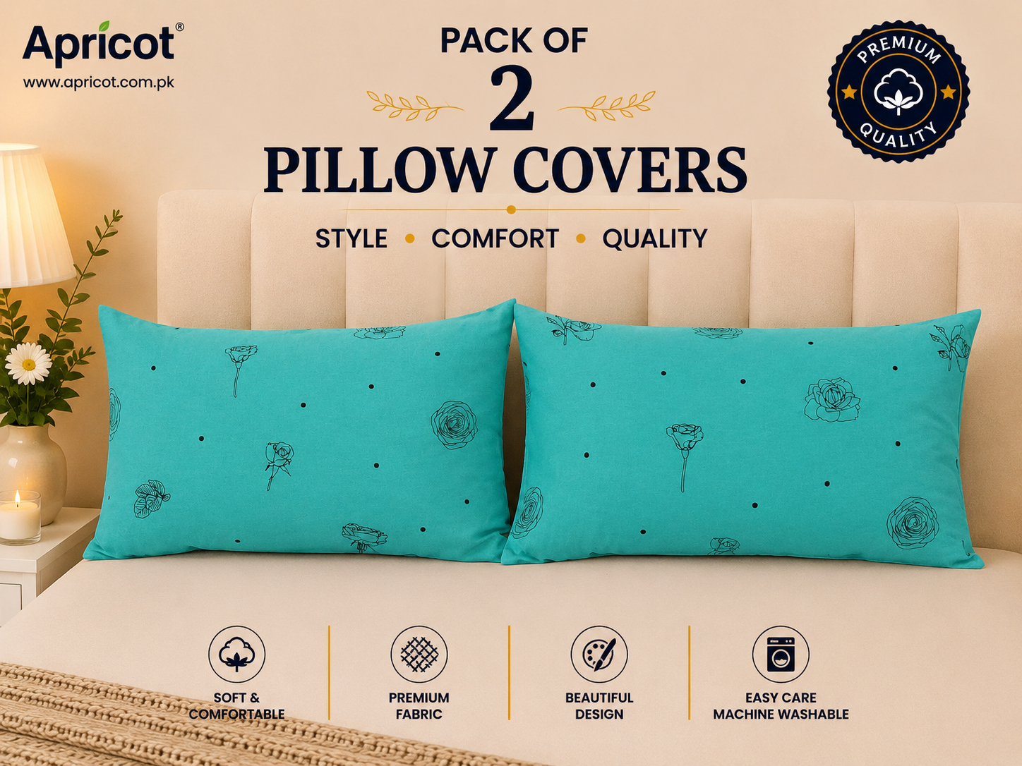 Printed Pillow Covers Pack of 2- PC00113 cushions Apricot