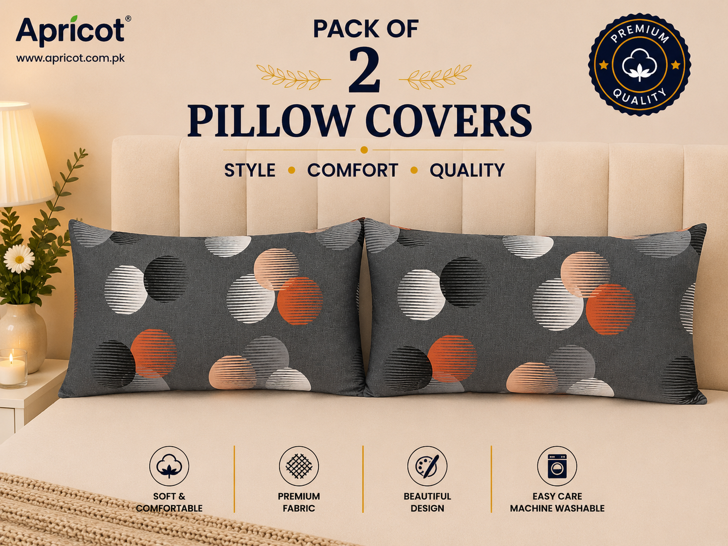 Printed Pillow Covers Pack of 2- PC00114 cushions Apricot