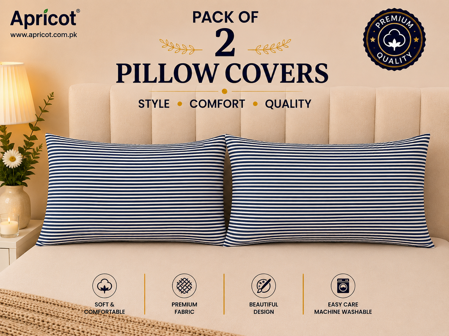 Printed Pillow Covers Pack of 2- PC00115 cushions Apricot
