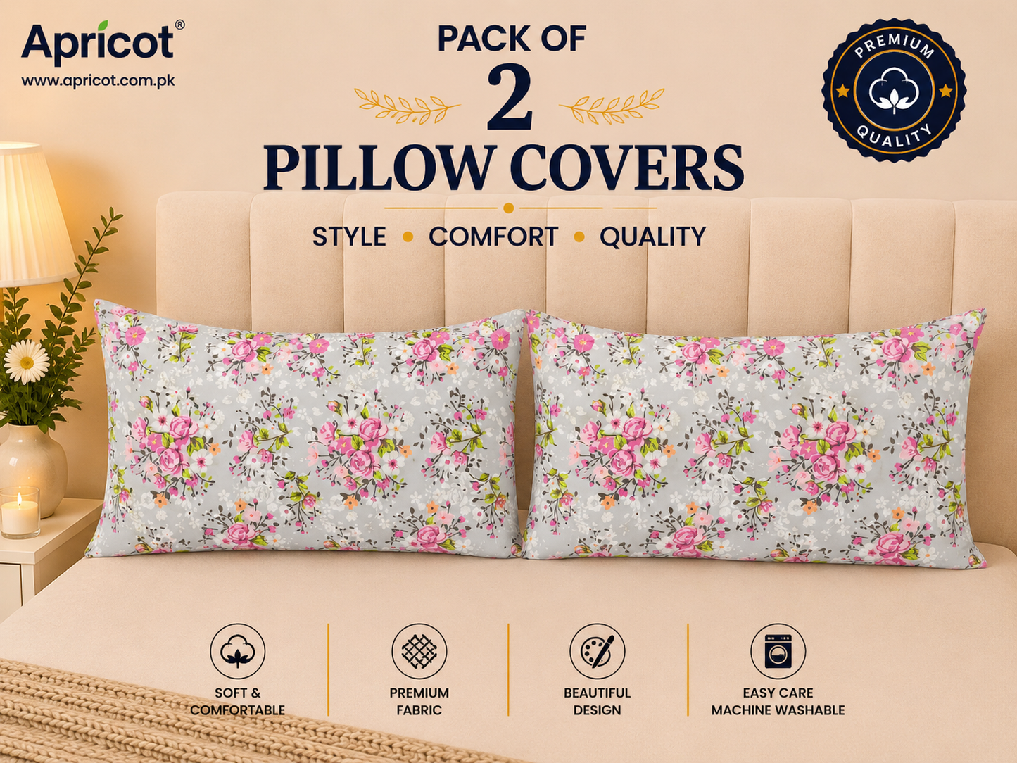 Printed Pillow Covers Pack of 2- PC00116 cushions Apricot