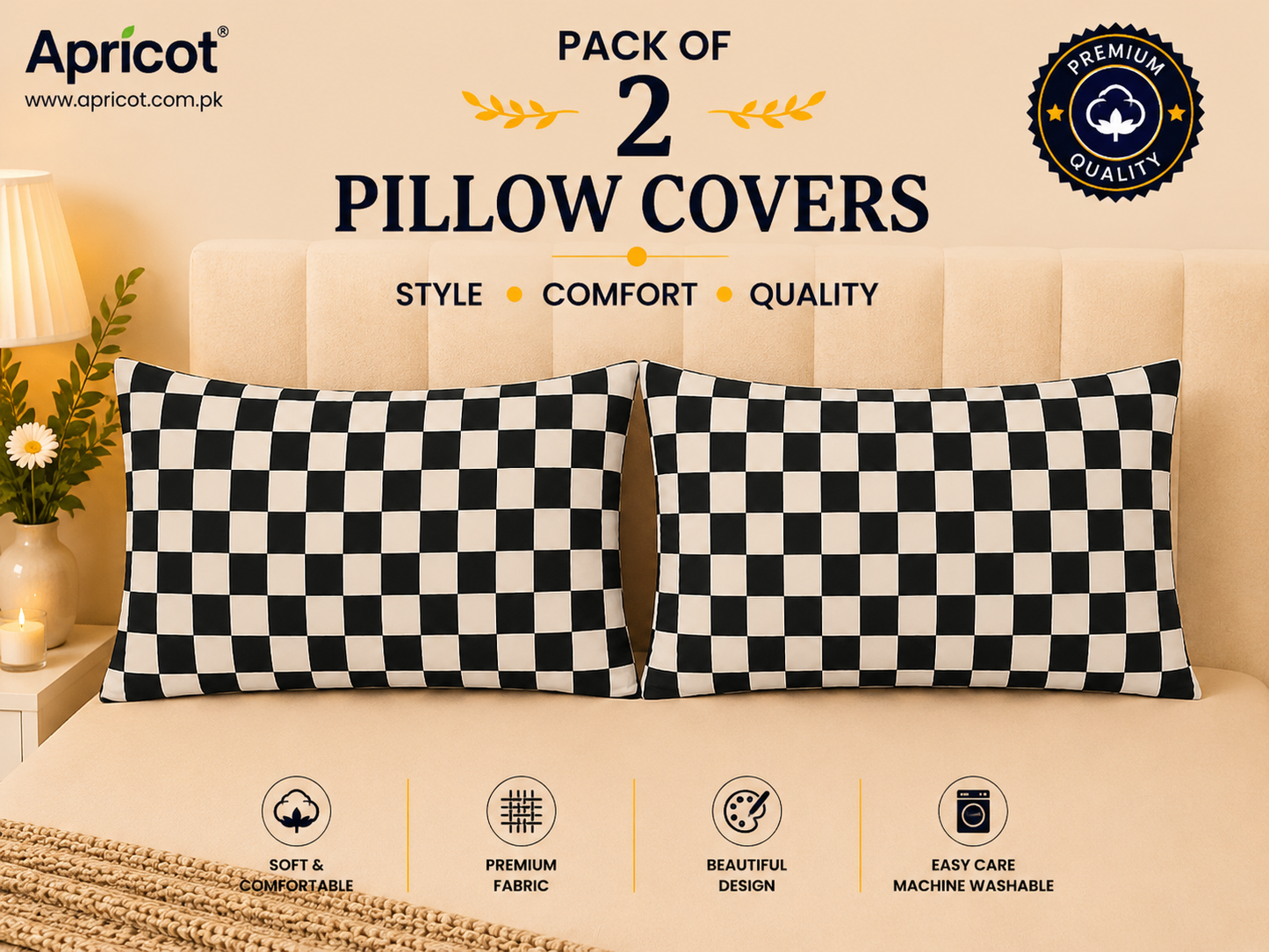 Printed Pillow Covers Pack of 2- PC0077 cushions Apricot