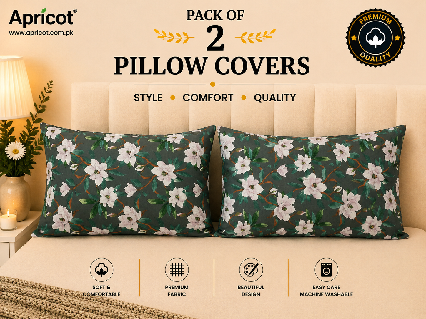 Printed Pillow Covers Pack of 2- PC0079 cushions Apricot