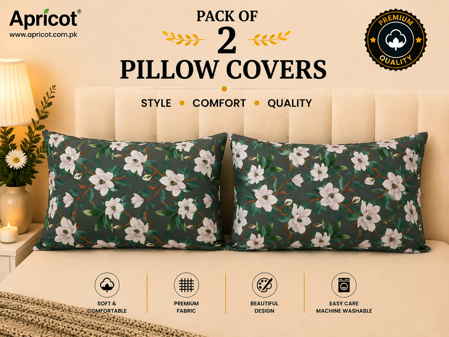 Printed Pillow Covers Pack of 2- PC0079 cushions Apricot