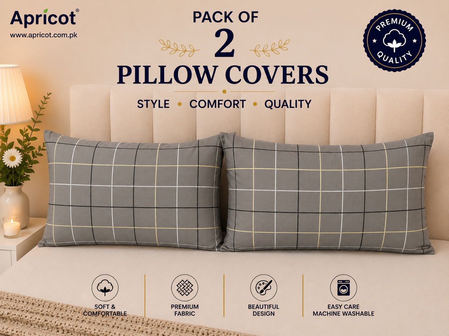 Printed Pillow Covers Pack of 2- PC00105 cushions Apricot