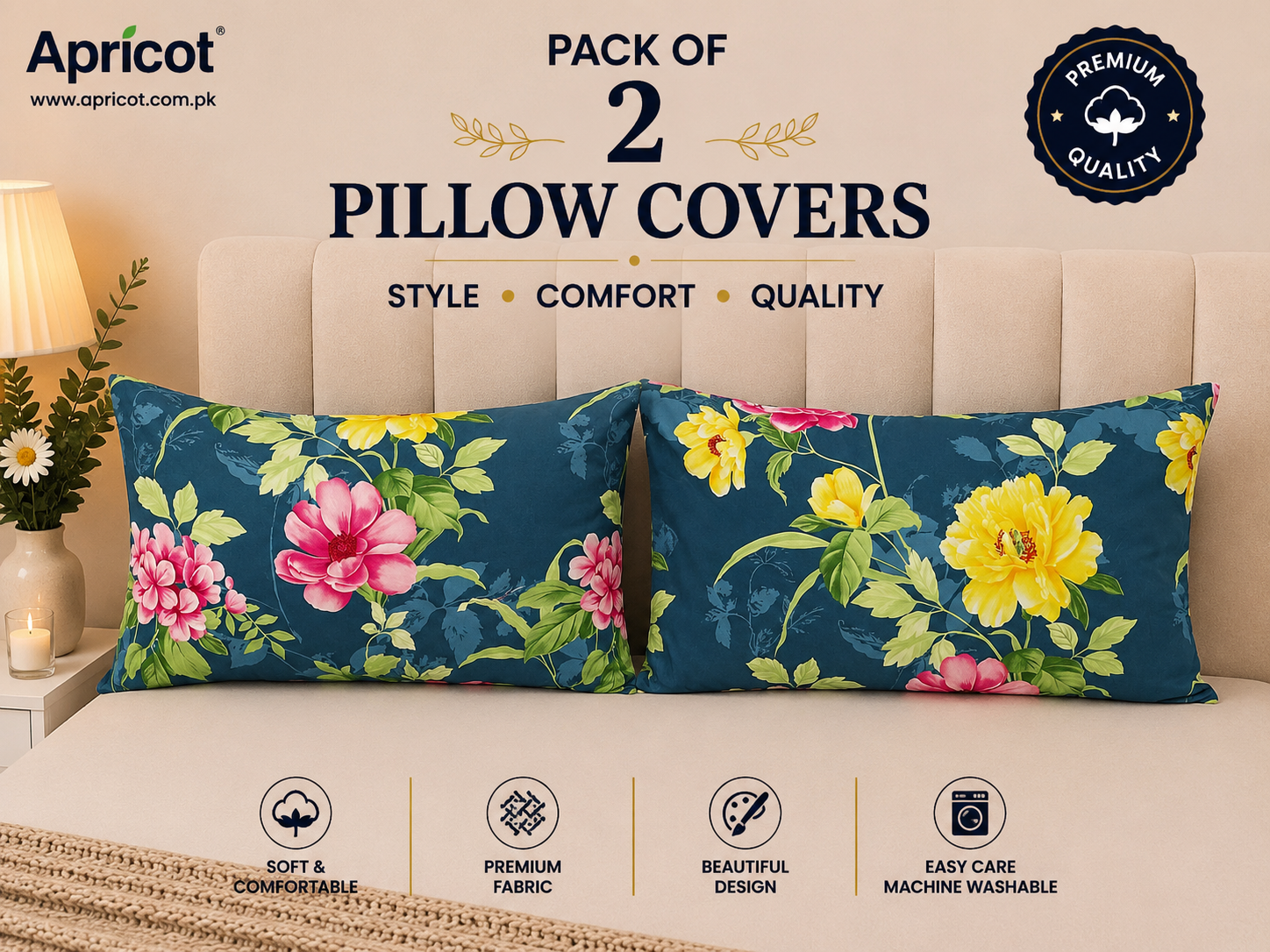 Printed Pillow Covers Pack of 2- PC00106 cushions Apricot