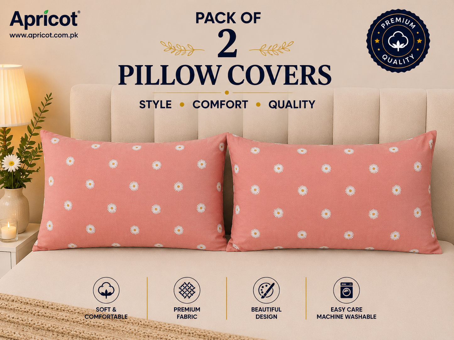 Printed Pillow Covers Pack of 2- PC00107 cushions Apricot