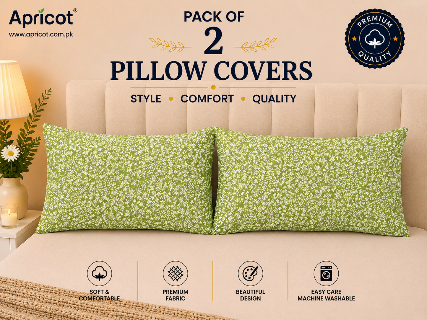 Printed Pillow Covers Pack of 2- PC00108 cushions Apricot