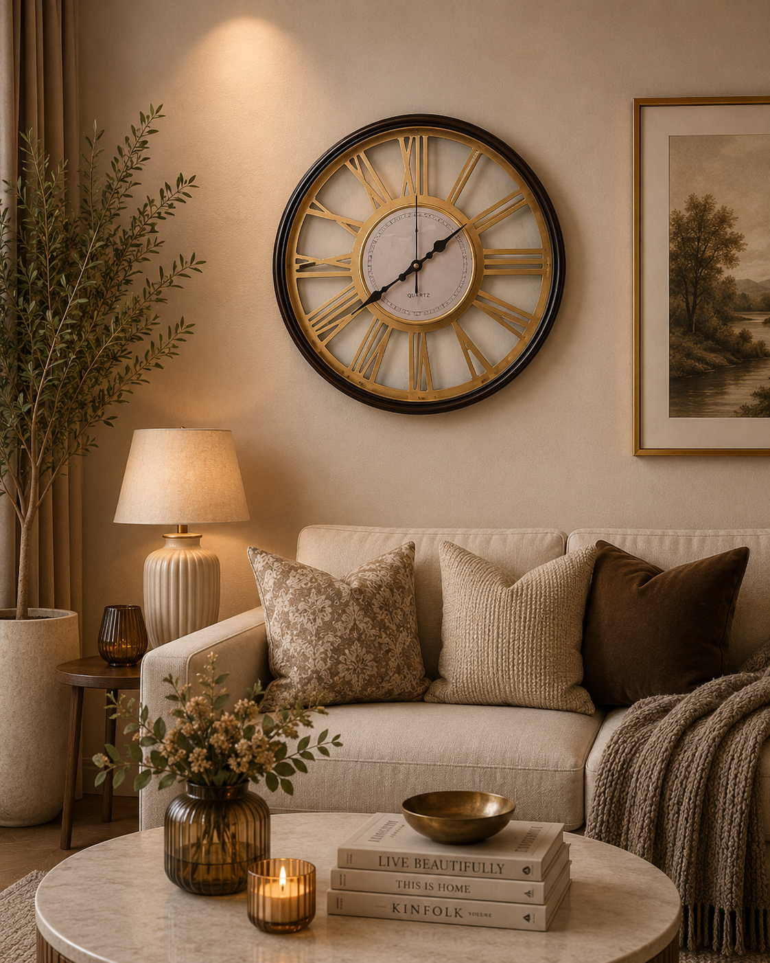 45 Cm Wall Clock-Golden Roman