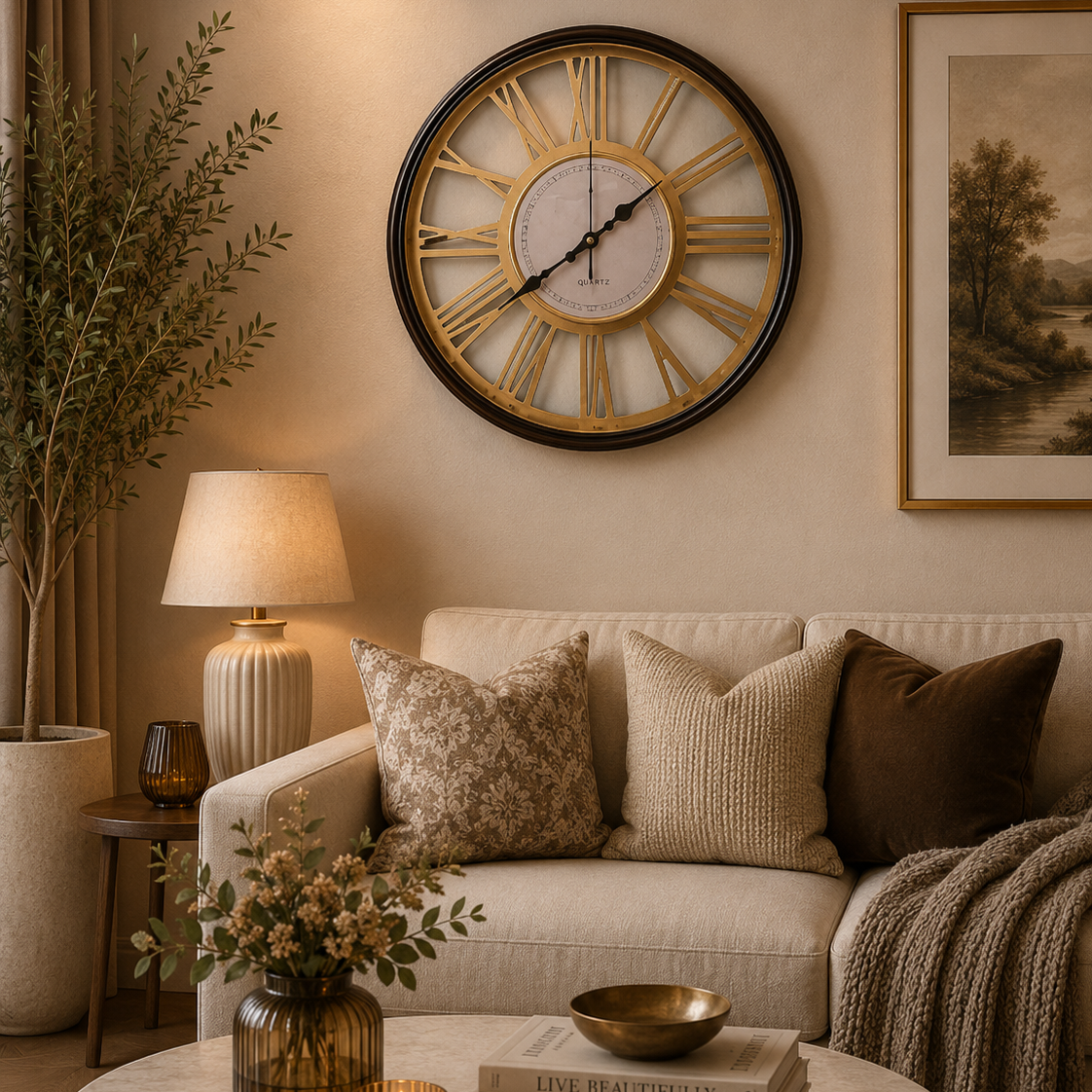45 Cm Wall Clock-Golden Roman