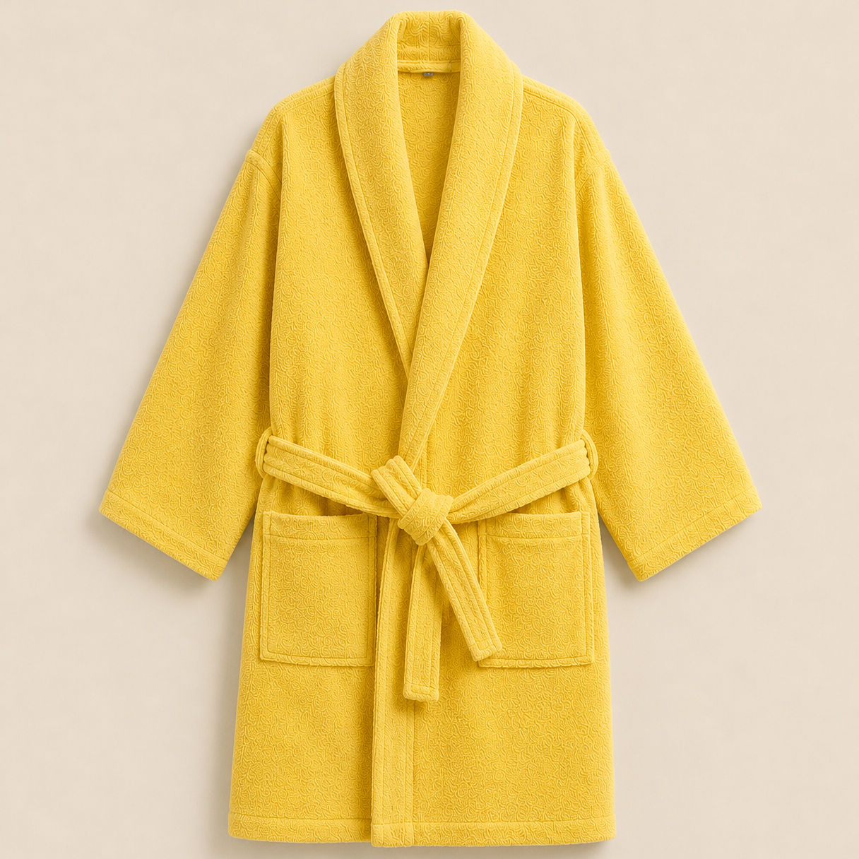 100% Cotton Bathrobe- Yellow Bath Linen Apricot