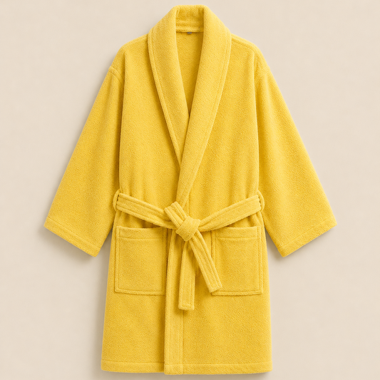 100% Cotton Bathrobe- Yellow Bath Linen Apricot