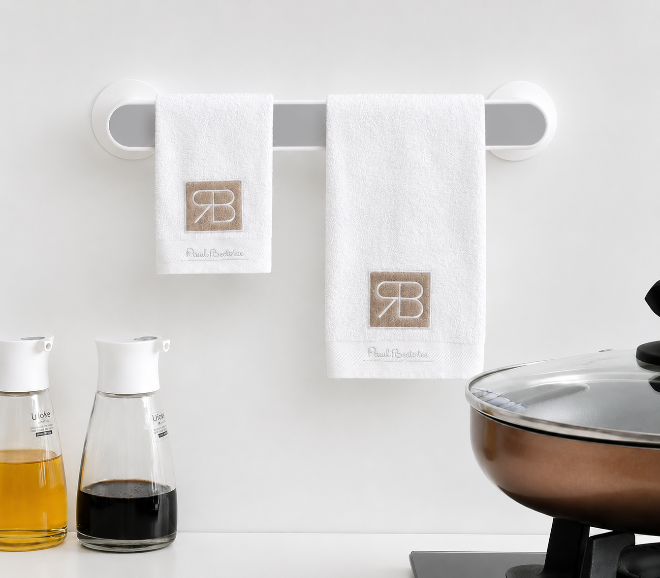 2 PCs RB Embroidered Kitchen Towels- White Bath Towels & Washcloths Apricot