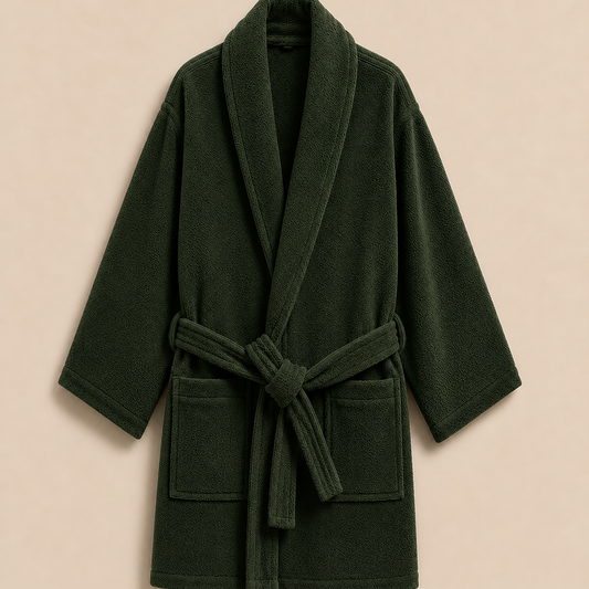 100% Cotton Bathrobe- Green Bath Linen Apricot