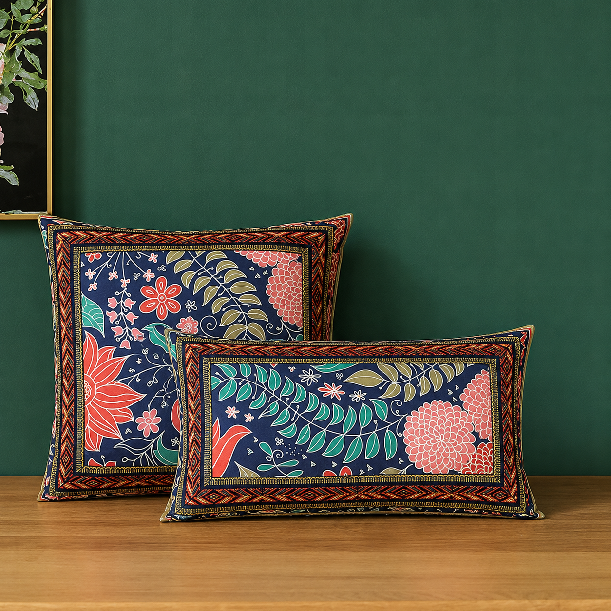 2 PCs Digital Printed Cotton Cushions- Nouve cushions Apricot