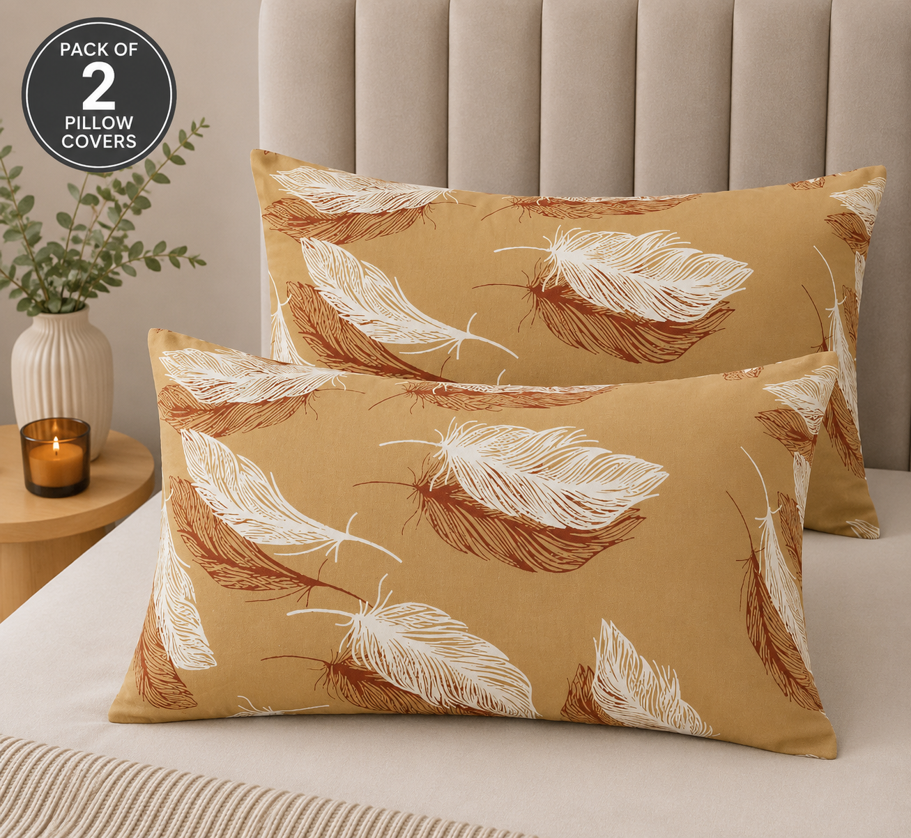 Printed Pillow Covers Pack of 2- PC0025 cushions Apricot