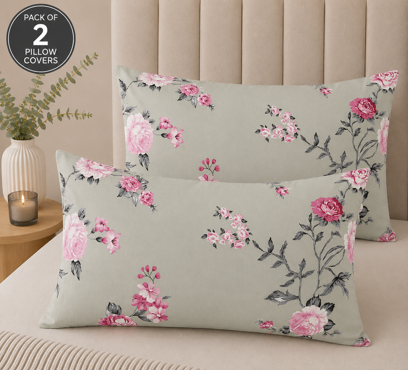 Printed Pillow Covers Pack of 2- PC0031 cushions Apricot