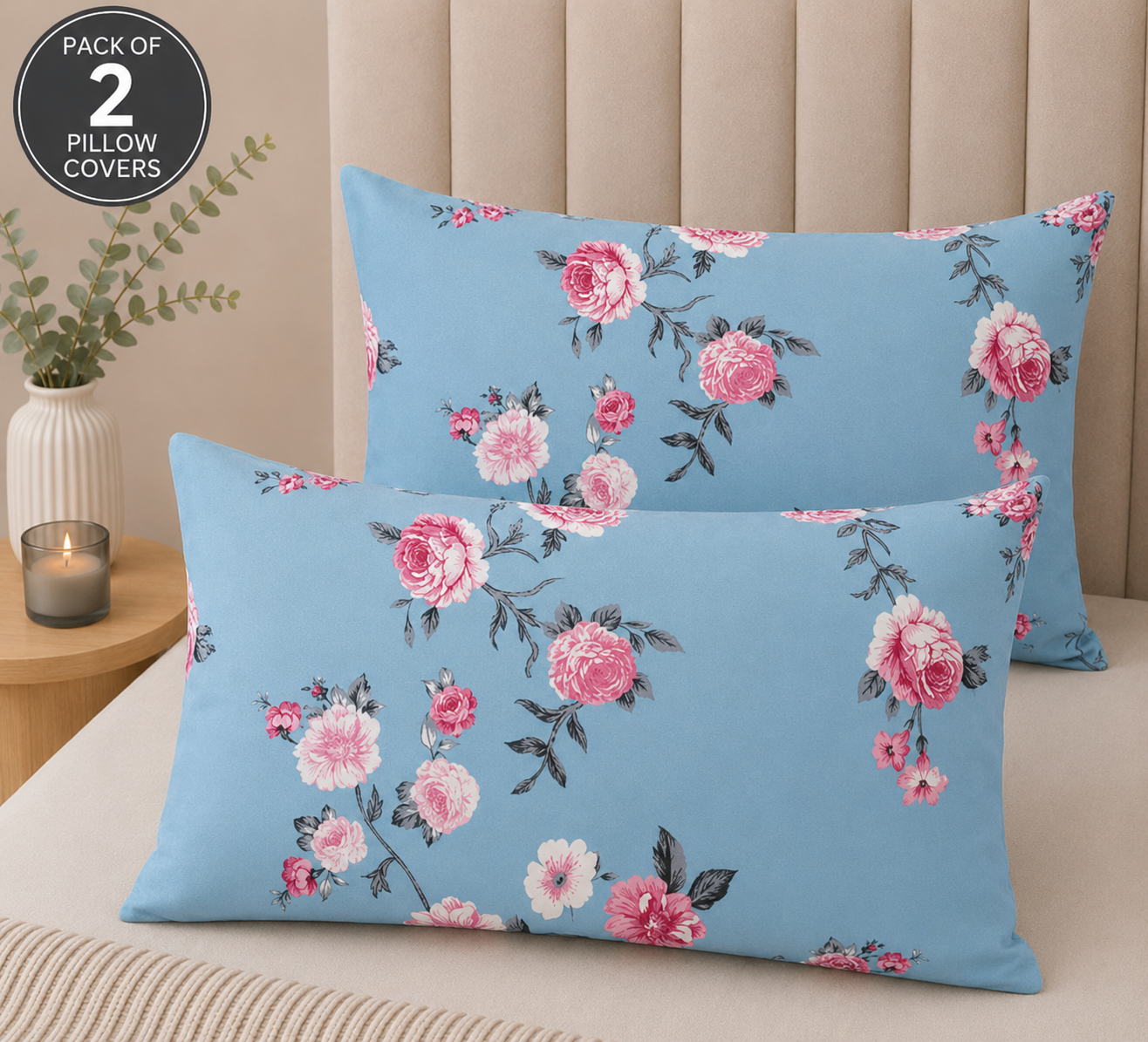 Printed Pillow Covers Pack of 2- PC0030 cushions Apricot