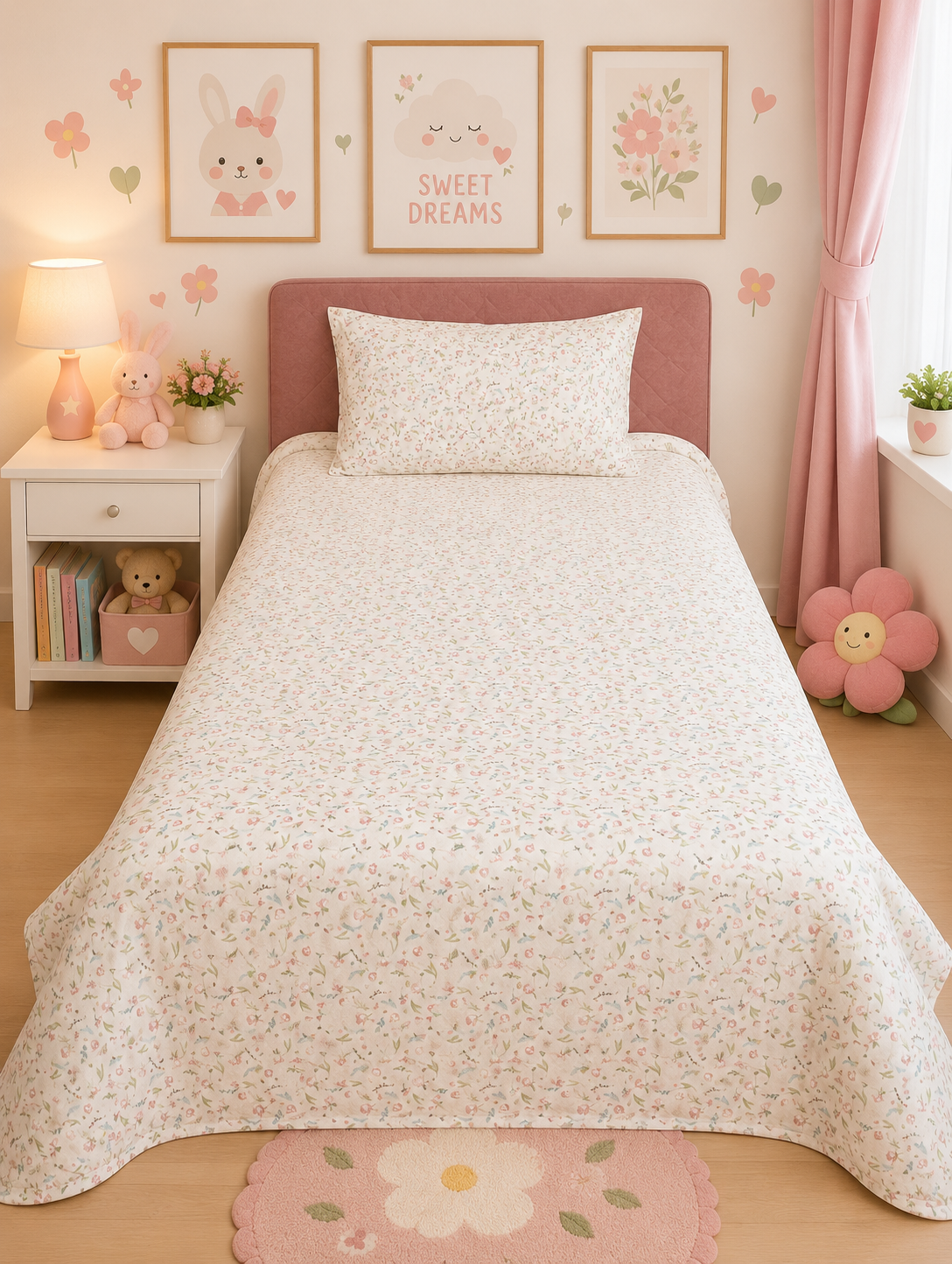 2Pcs Single Bed Sheet- Sb148 single bed sheet Apricot