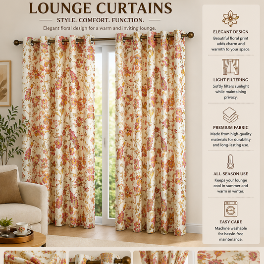 2 PCs Duck Curtains Panel With Lining-CRP021 Curtains Apricot