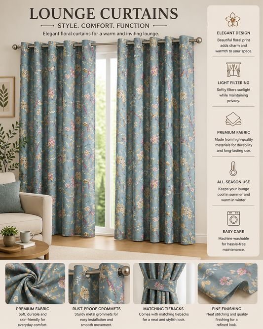 2 PCs Duck Curtains Panel With Lining-CRP022 Curtains Apricot