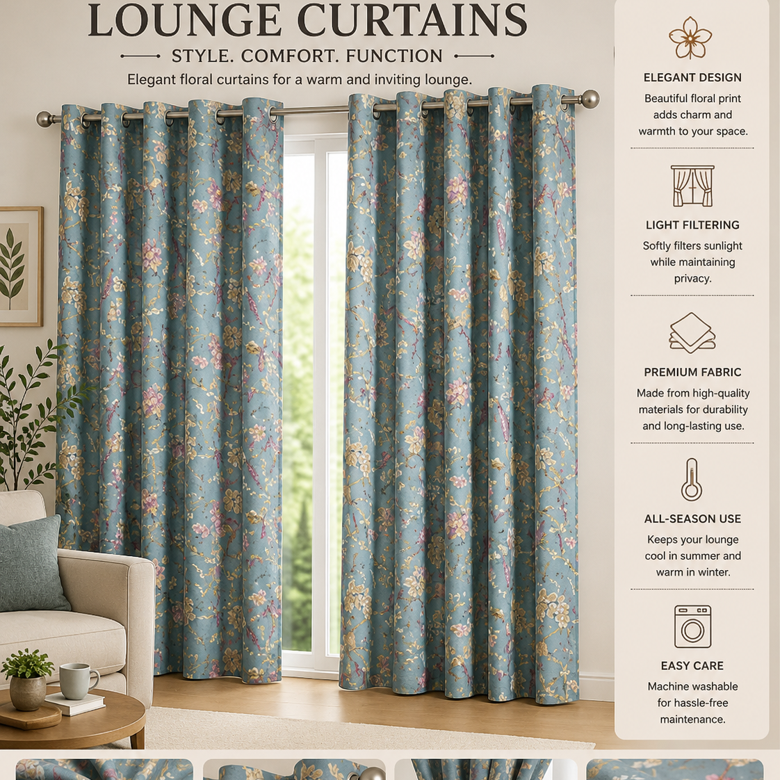 2 PCs Duck Curtains Panel With Lining-CRP022 Curtains Apricot
