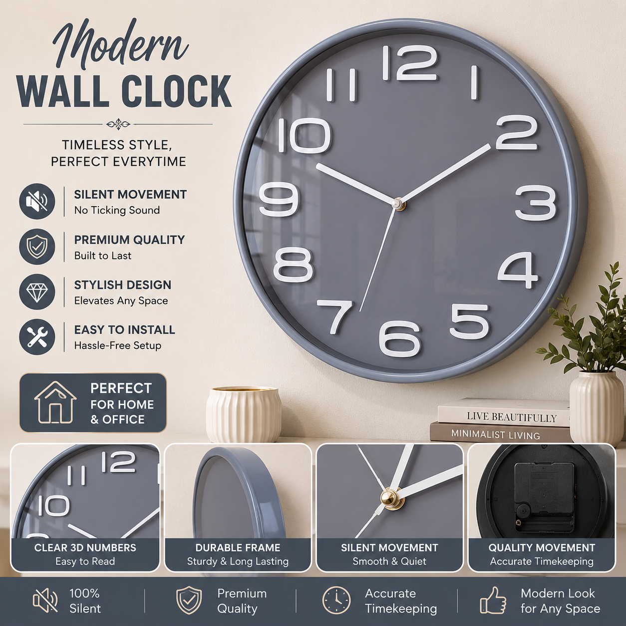 30CM Wall Clock- (SA2405-206)SLIVER