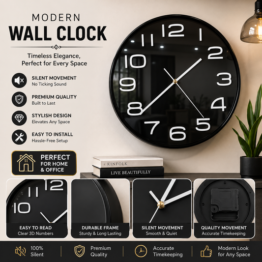 30CM Wall Clock- (SA2405-206)BLACK Clock Apricot