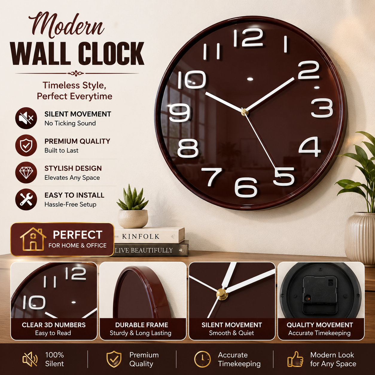 30CM Wall Clock- (SA2405-206)BROWN
