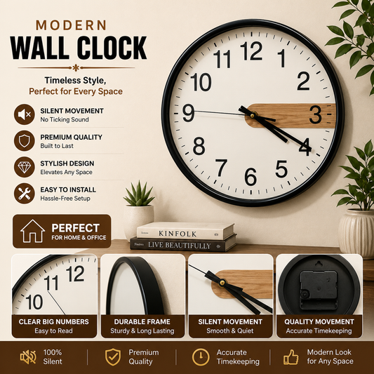 30CM Wall Clock- (SA2405-199) Black Clock Apricot